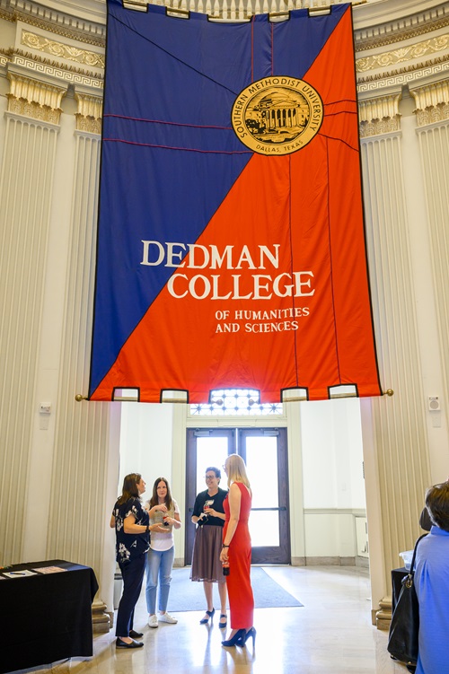 Dallas Hall rotunda with Dedman College sign