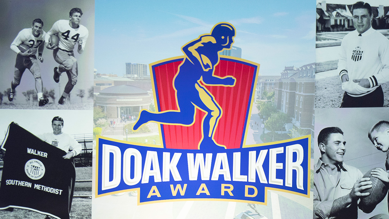 Vibrant banner showcasing the legendary Doak Walker along with the iconic Doak Walker Award logo, symbolizing a rich tradition of football excellence.