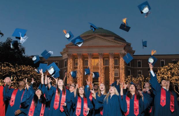 Grads tossing caps in the air