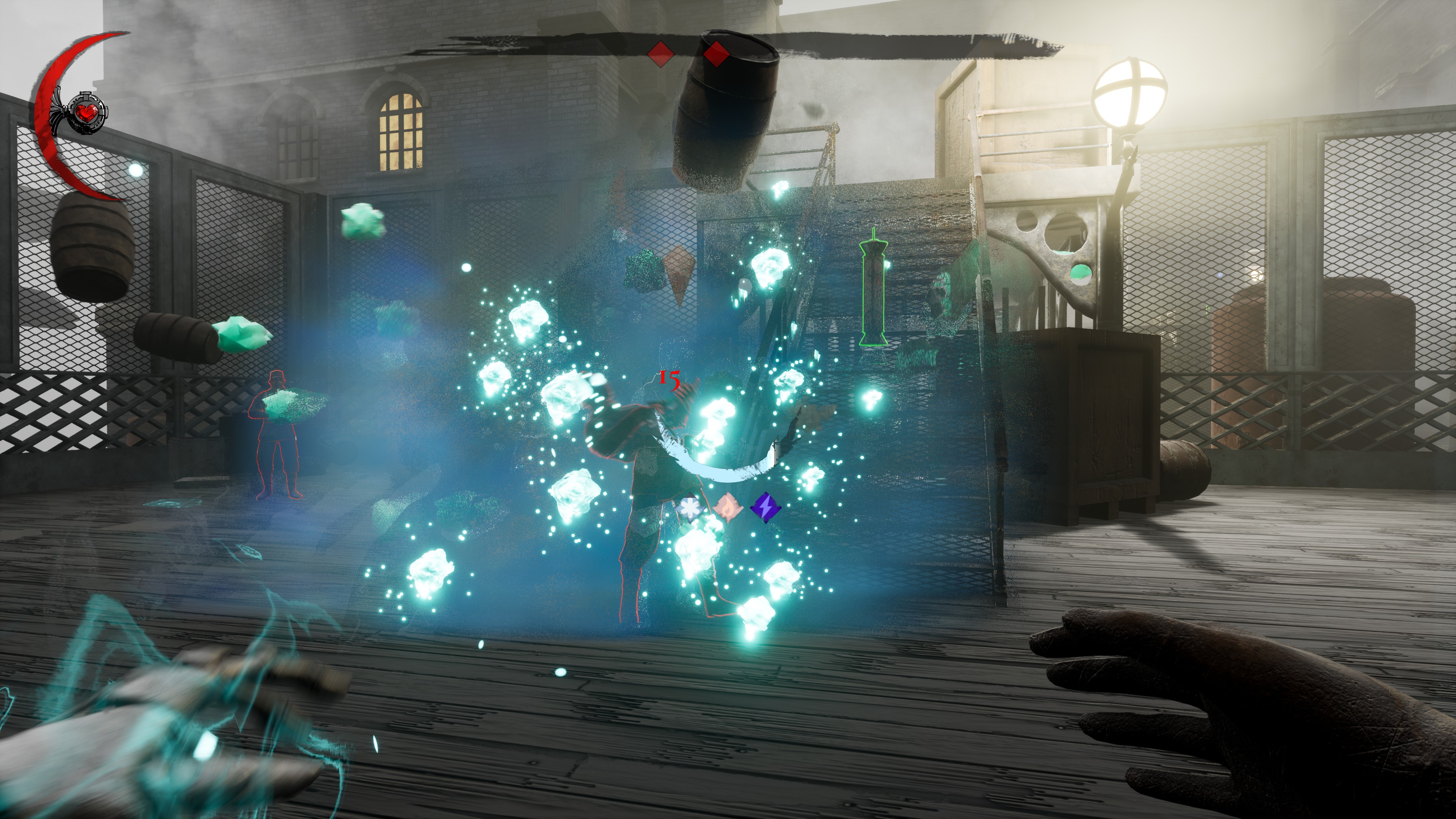 Screenshot of Conjury Revell game: Fighting enemy using magic burst