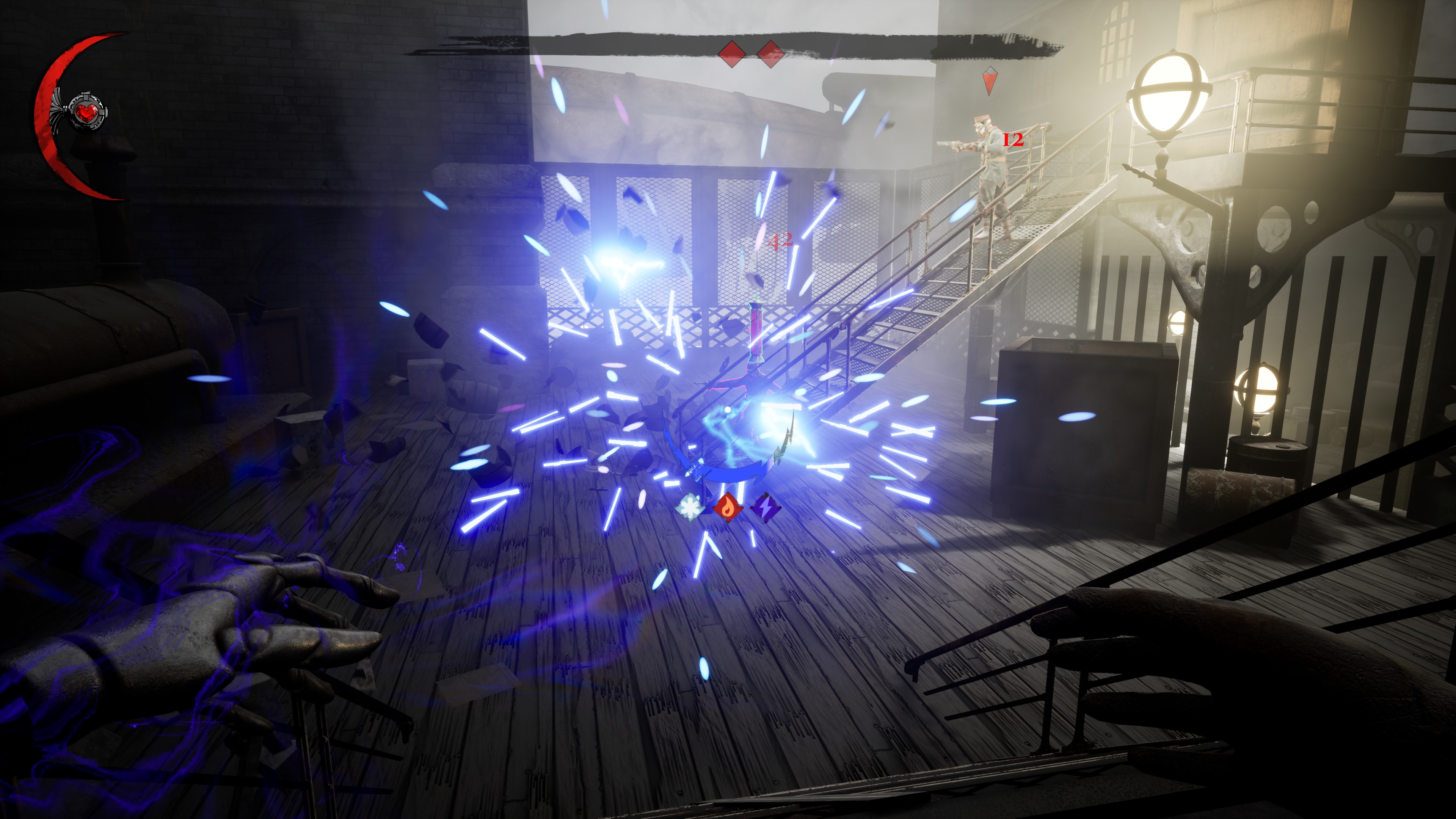 Screenshot of Conjury Revell game: Fighting enemy using magic burst