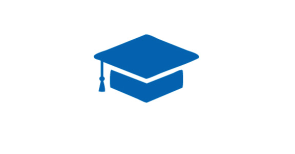Icon of blue graduation cap with tassel.