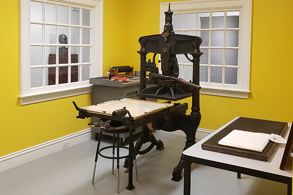 printing press in Bridwell Library