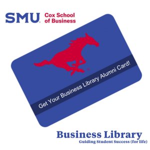 Cox alumni card with Get your Business Library Alumni card overlaid across the bottom