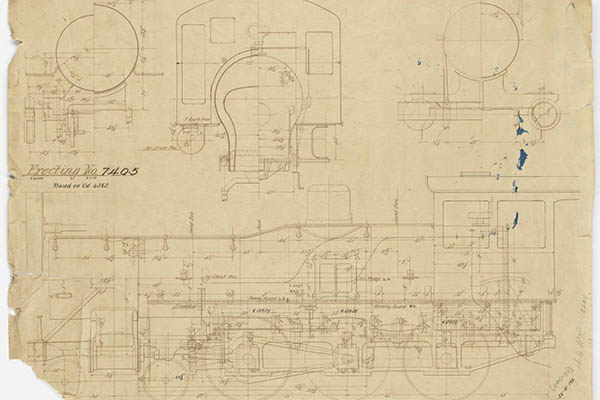 Engineering drawings of a train