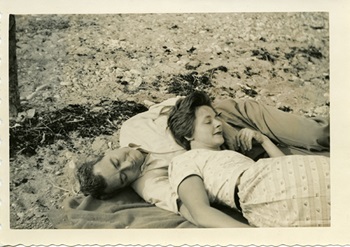 [Horton and Lillian Foote Laying on the Beach], ca. 1950s