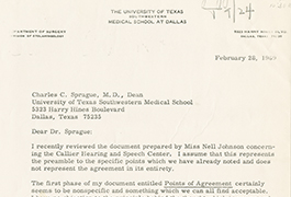 [Documents and Correspondence Relating to Affiliation Agreement between the University of Texas Southwestern Medical School at Dallas and Callier Hearing and Speech Center; January-February 1969]