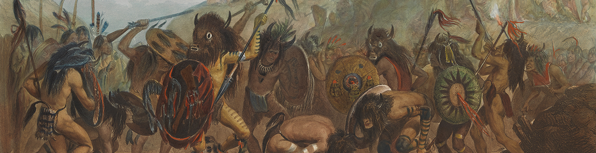 Bison-Dance of the Mandan Indians in front of their Medecine [sic] Lodge. In Mih-Tutta-Hankush.
