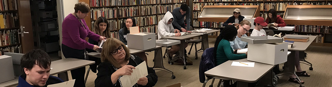 Students conduct research in the SMU Archives for their oral history projects.