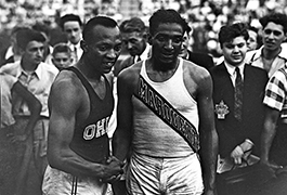Jesse Owens and Ralph Metcalfe at the 1936 Randall's Island Olympic trials