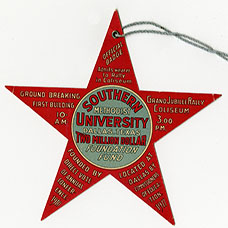 Red star badge from Southern Methodist University's 1911 "Grand Jubilee Rally"