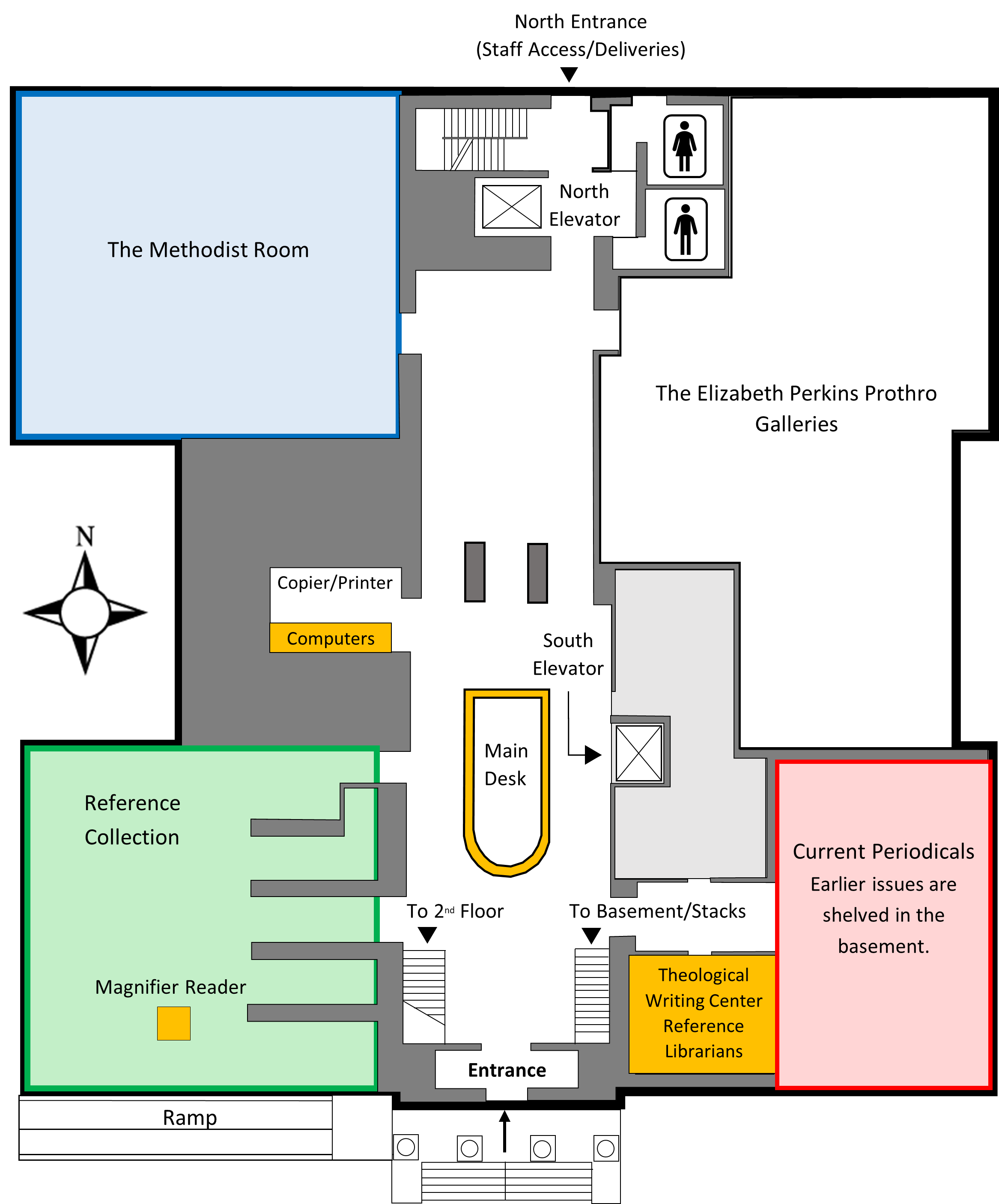 floor plan of Bridwell Library first floor