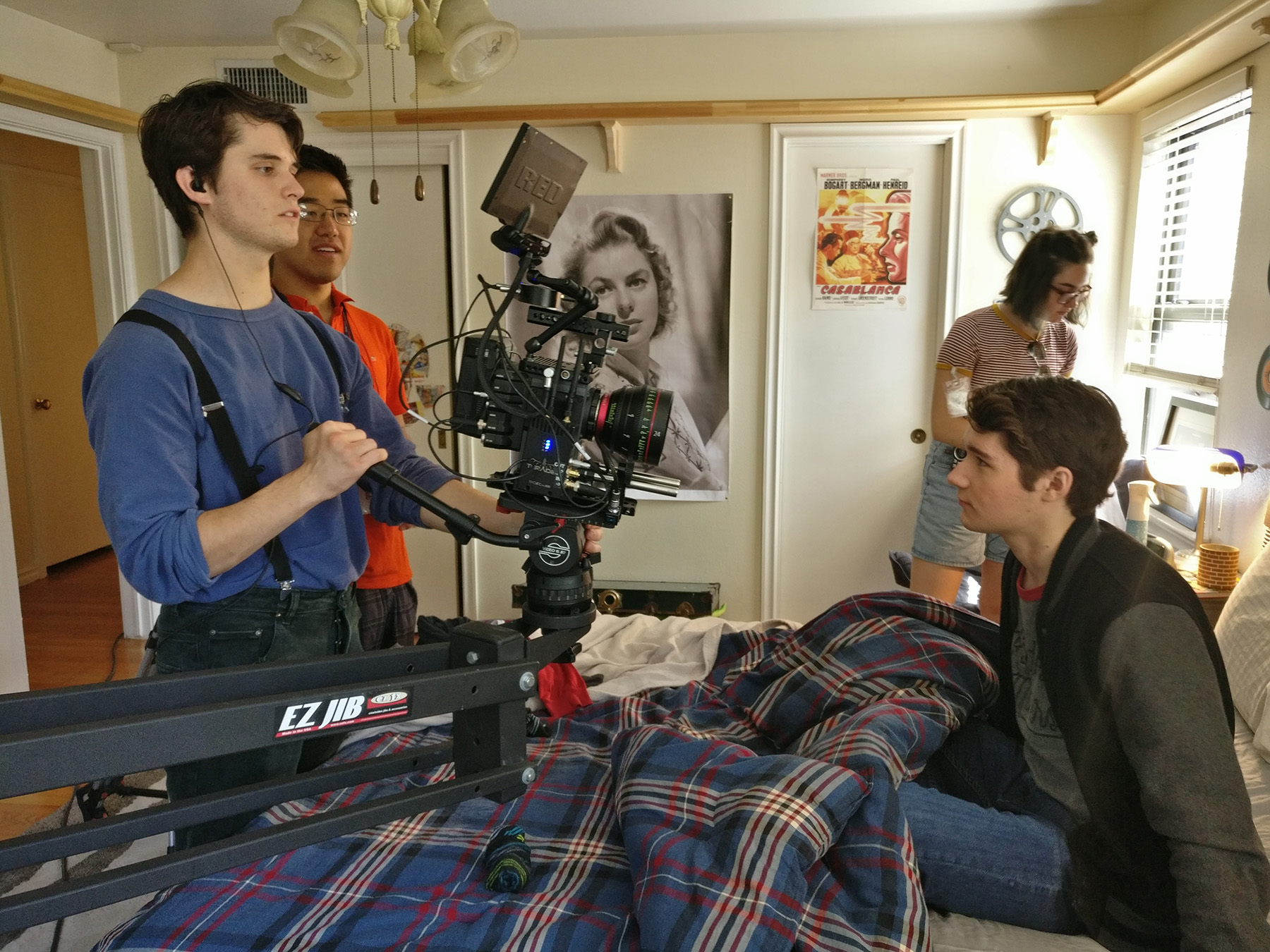 film shoot behind the scenes in a bedroom