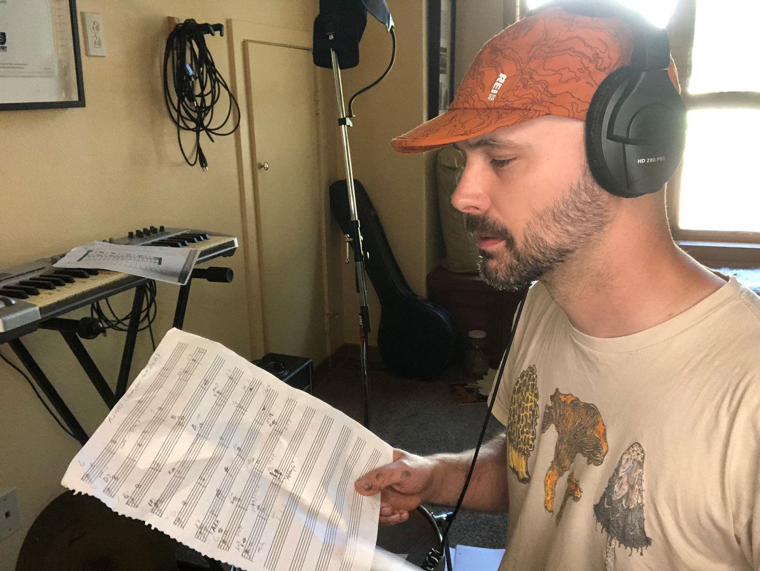 Alum David Daniels works on an original composition.