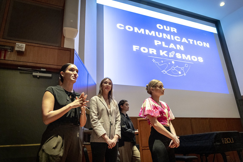 CCPA students present an integrated communications campaign to Kosmos Workforce for their capstone project.