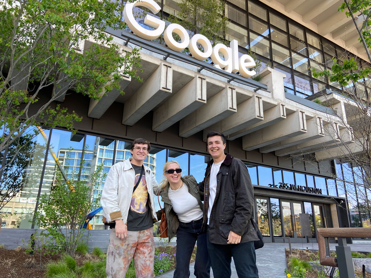 Advertising students pose outside of Google's brand new NYC campus