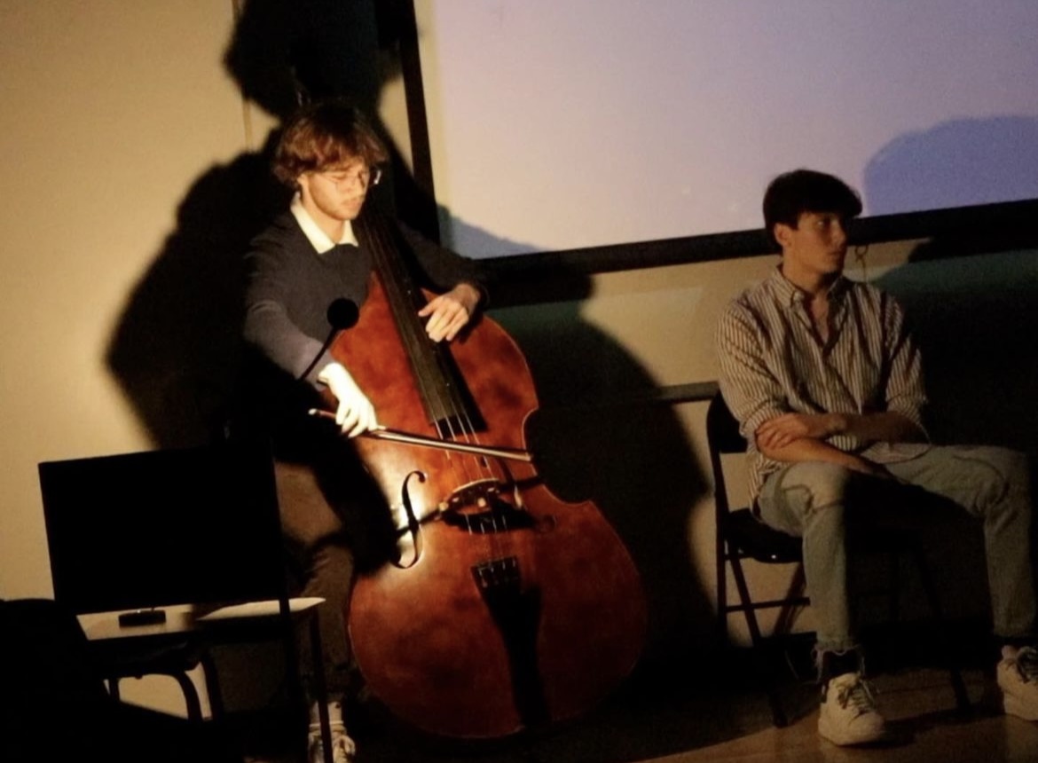 A music composition major performs for a student-led production with SMU Student Theatre.