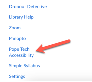 A screenshot of the Pope Tech Accessibility link in Canvas.