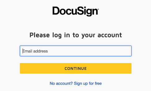 A screenshot of the DocuSign login screen.