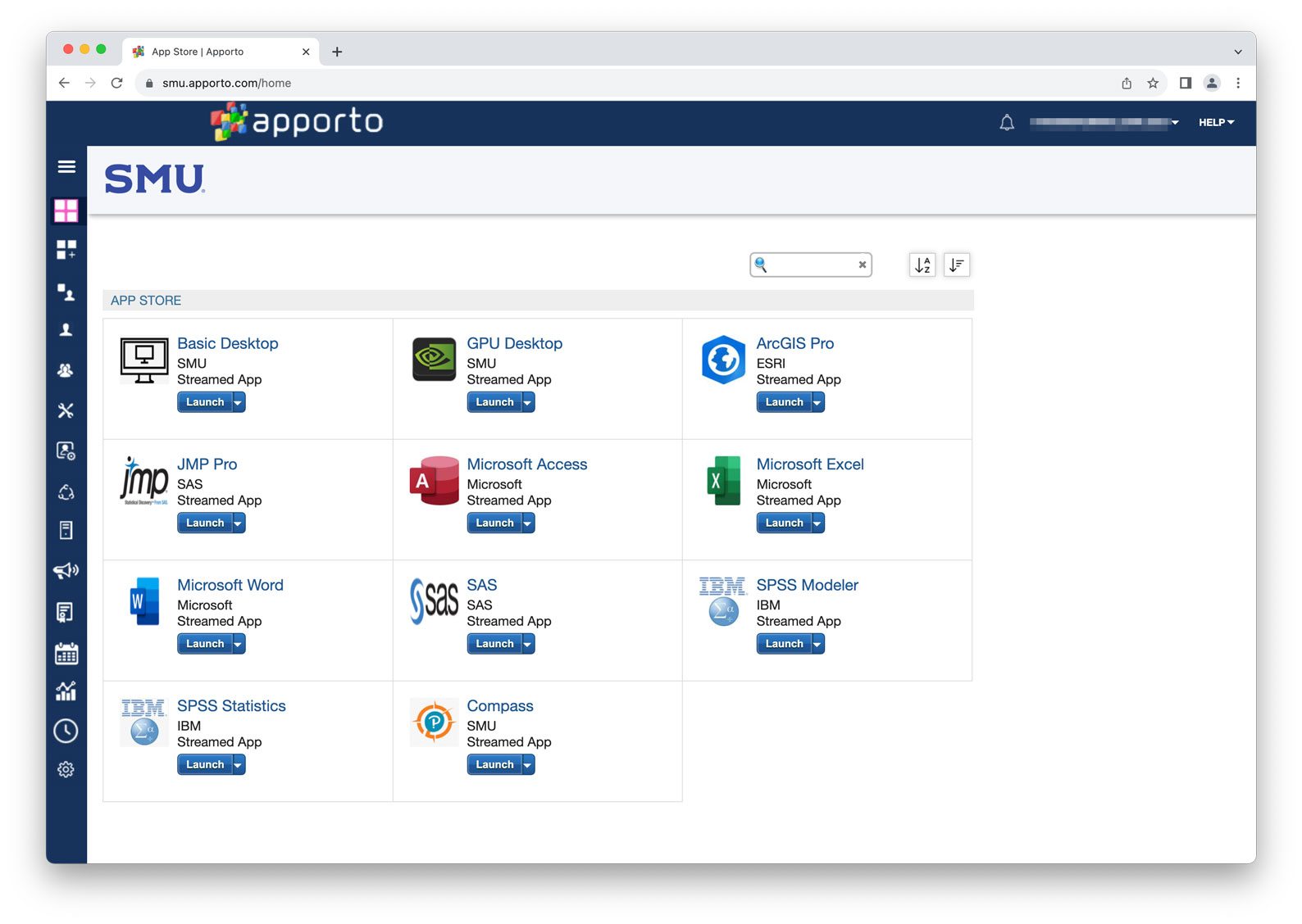 Screenshot of the Apporto desktop in a Chrome browser window.