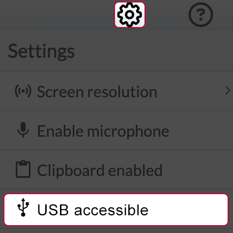 screenshot of menu item USB accessible selected