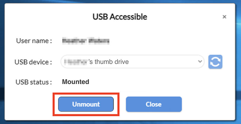 screenshot of unmounting  USB drive.