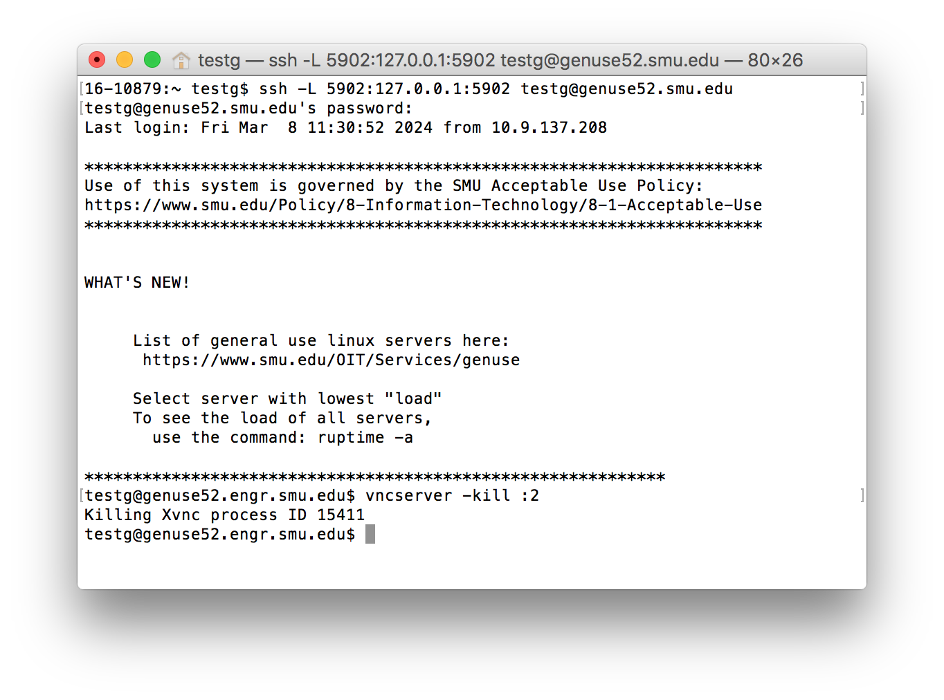screenshot of vncserver being terminated with a command.