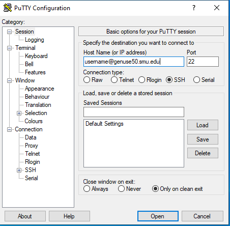 putty shortcut with username@hostname in hostname field
