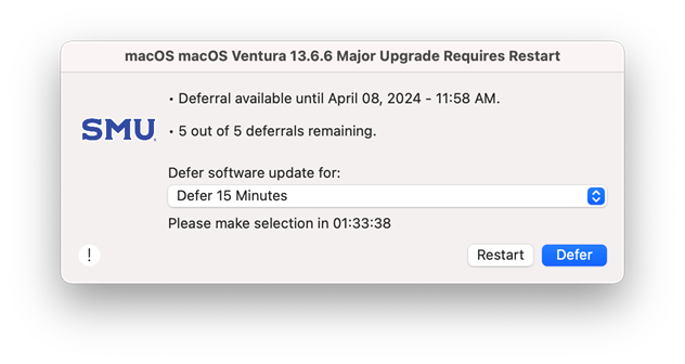 A screenshot of the Jamf major update notification prompt.