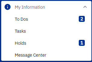 Screenshot of the My Information menu in the Student Dashboard sidebar.