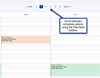 A screenshot of the schedule option selection tool in the Schedule Builder.
