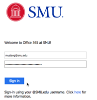 Office 365 at SMU Welcome Screen