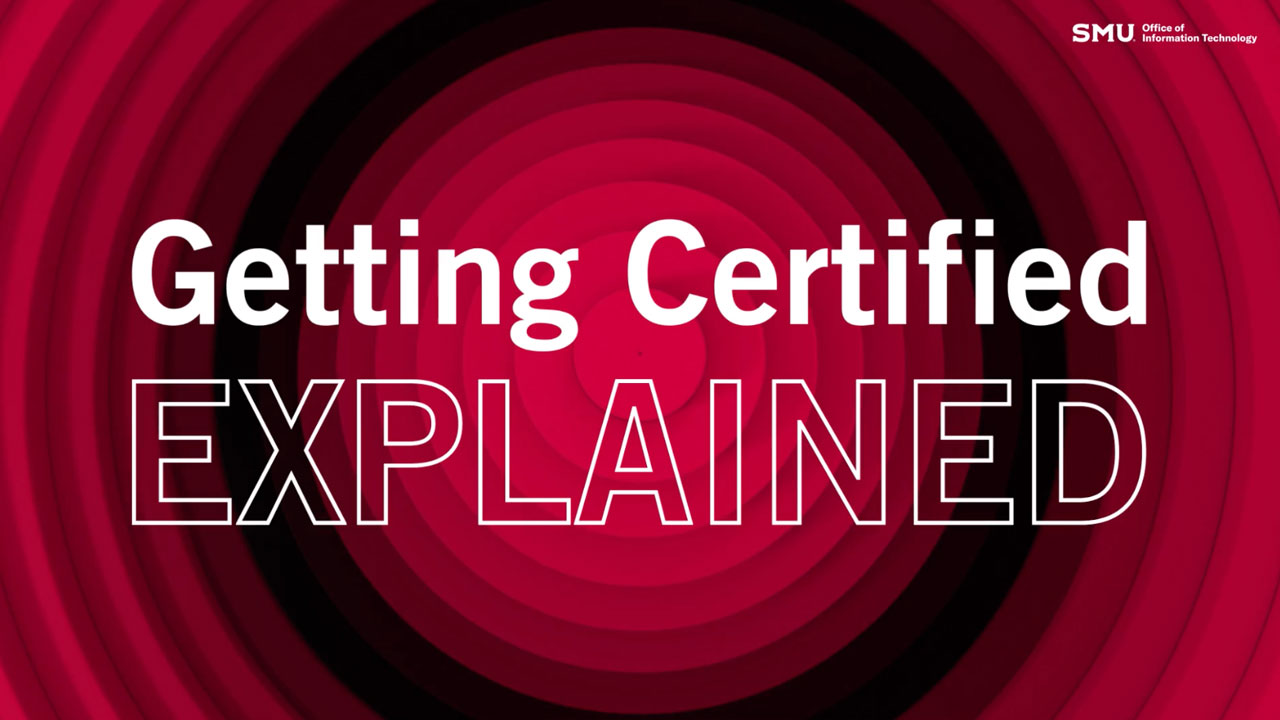 Text 'Getting Certified: Explained' in white letters on a red background