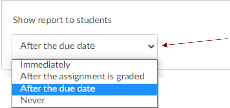 screenshot of the how to report to students dropdown menu