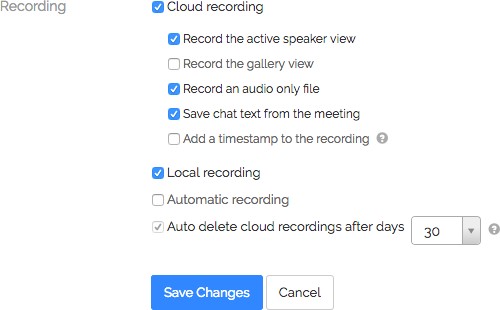 Zoom cloud recording settings