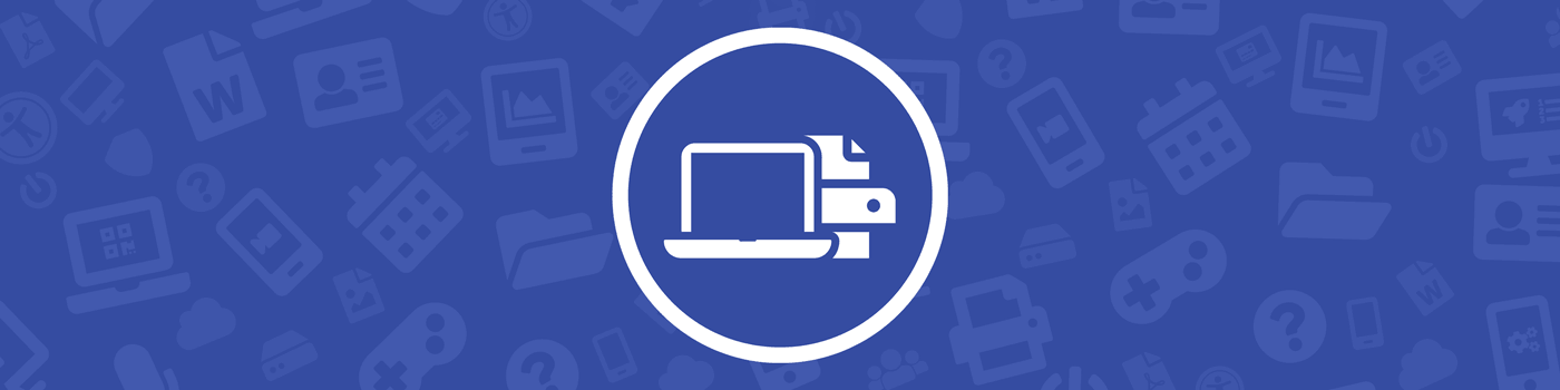 OIT Computers and Printers icon on blue background. 