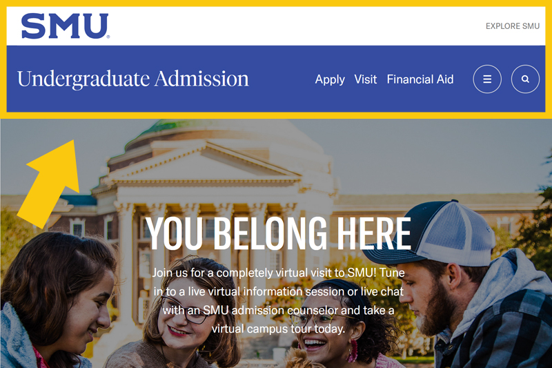 SMU website with consolidated menu thumbnail image