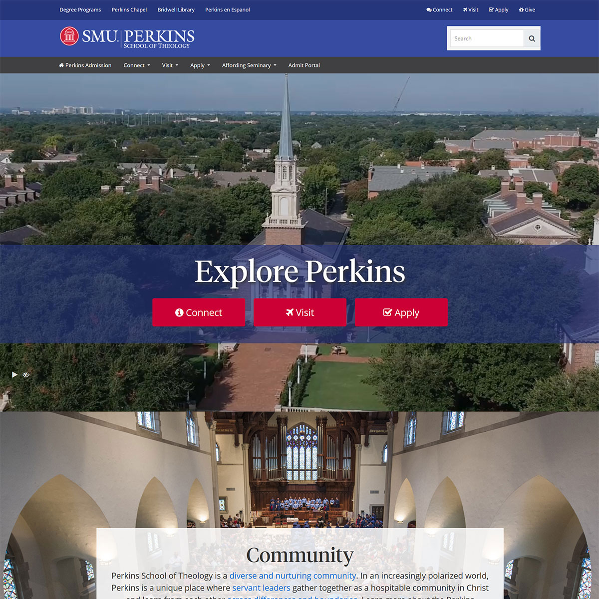 Screenshot of Perkins Admission Landing Page