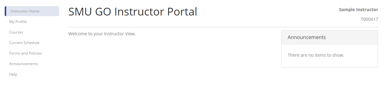 Instructor Portal Welcome Page