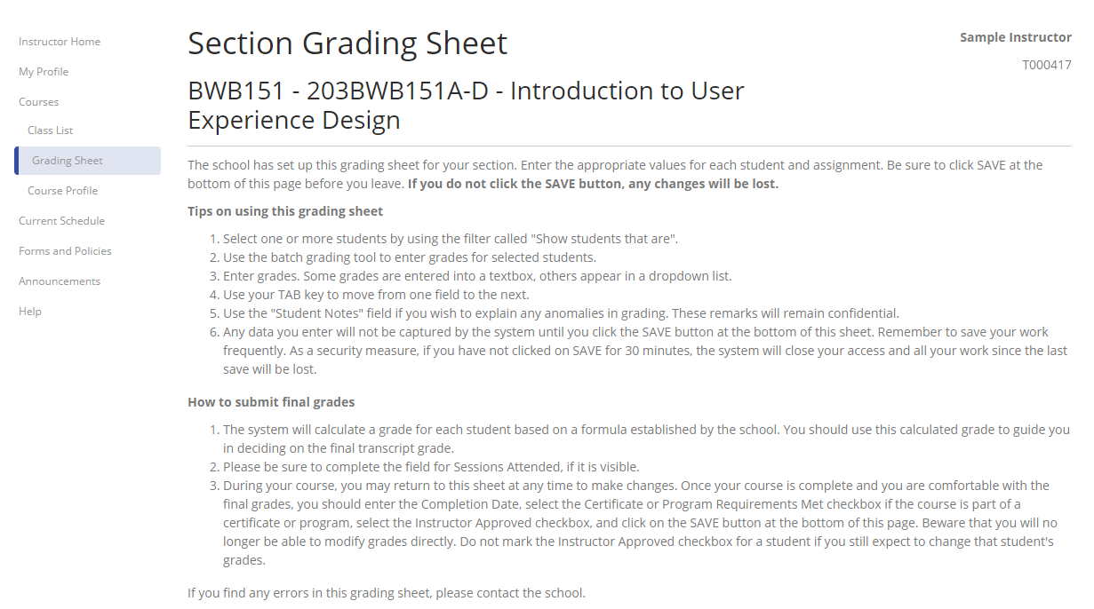Grading Sheet Instructions