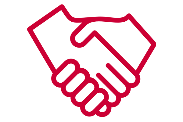 Red icon of a handshake