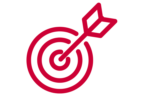 Red icon target with arrow in bullseye