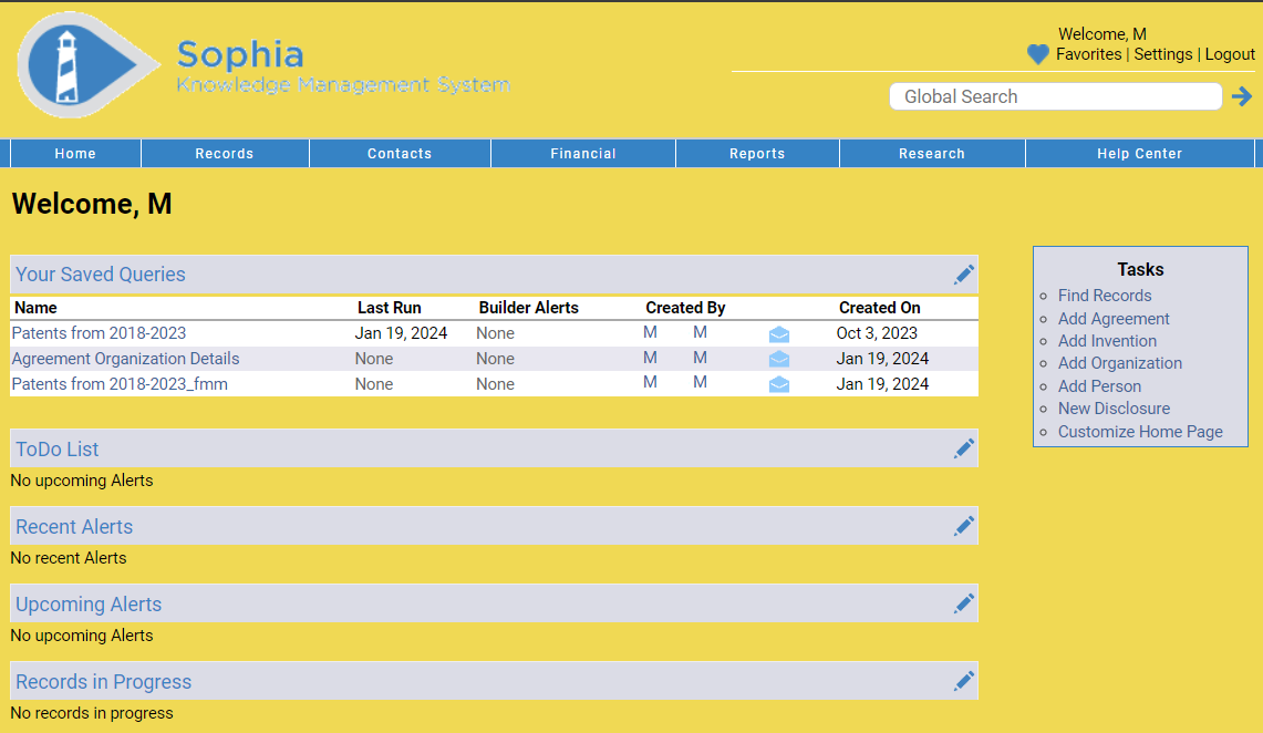 screenshot of sophia test page with a yellow background