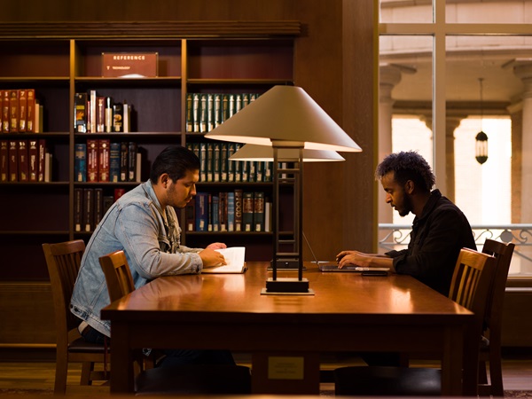 students at library
