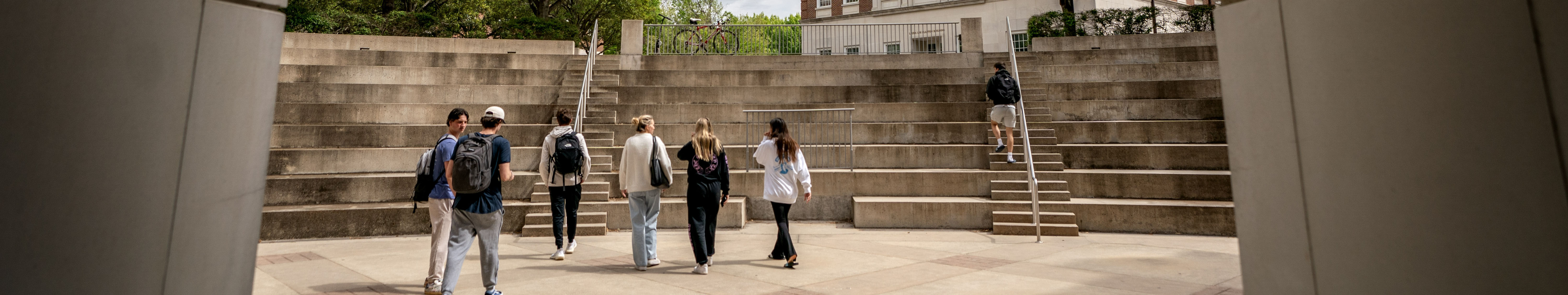 students walking up stairs in a group