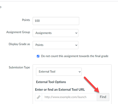 A screenshot of the points and submission type options in Canvas.
