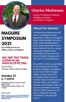 Flyer advertising the 2021 Maguire Symposium featuring Charles Matthewes