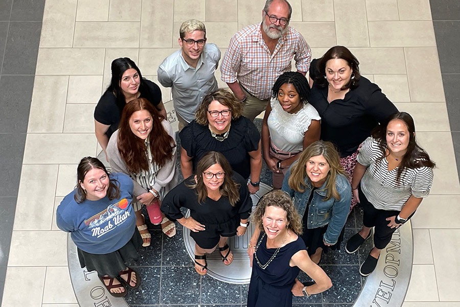 Project SCALE research team group photo in Annette Caldwell Simmons Hall atrium.