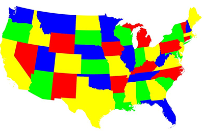 Multi-color map of continental USA