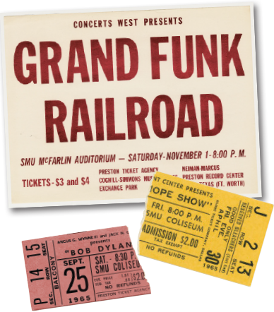 Grand Funk Railroad poster and ticket stubs for Bob Dylan and Bob Hope shows